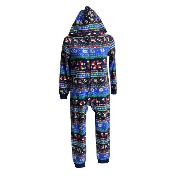 Cat & Jack Junior Multicolor Hooded Holiday-Themed Fleece Pajamas Size Small - Picture 7 of 10